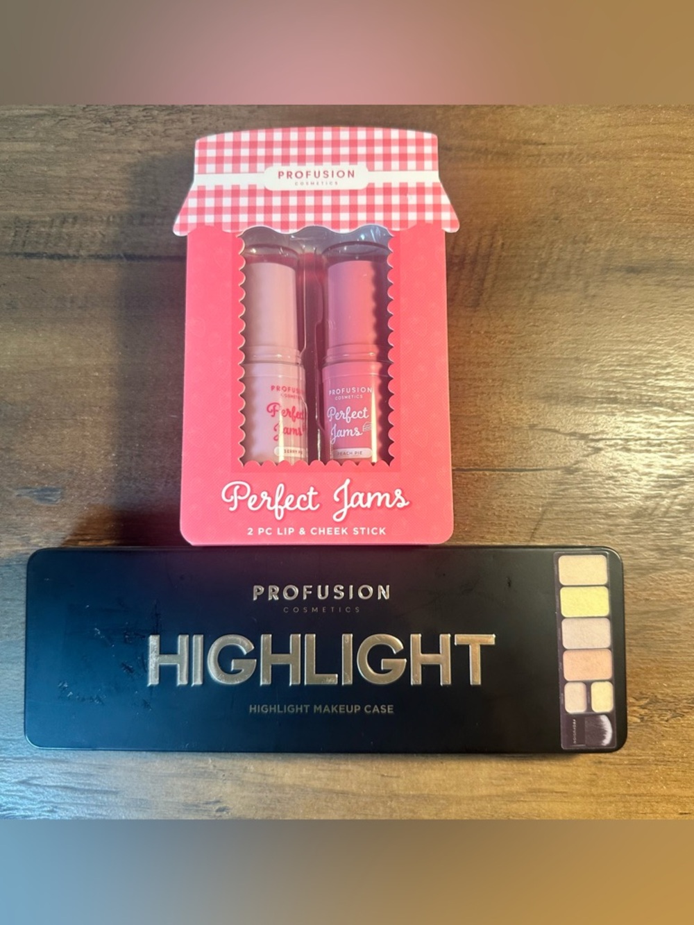 Profusion Cosmetics Highlight Makeup Palette &Perfect Jams 2pc Lip Cheek Stick